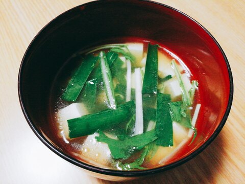 豆腐とニラと水菜のスープ